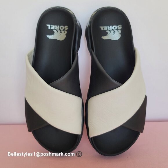 SOREL Viibe Criss-Cross Platform Smooth Leather Women's Slide- Size 8.5 ⭐ - Picture 4 of 16